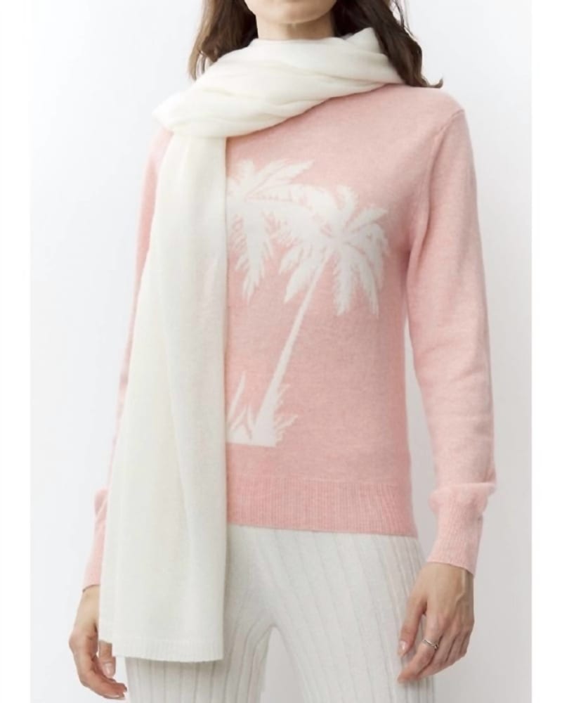 Front of a model wearing a size one-size-fits-all Wrap In Ivory in Ivory by Cashmere Clouds. | dia_product_style_image_id:347271